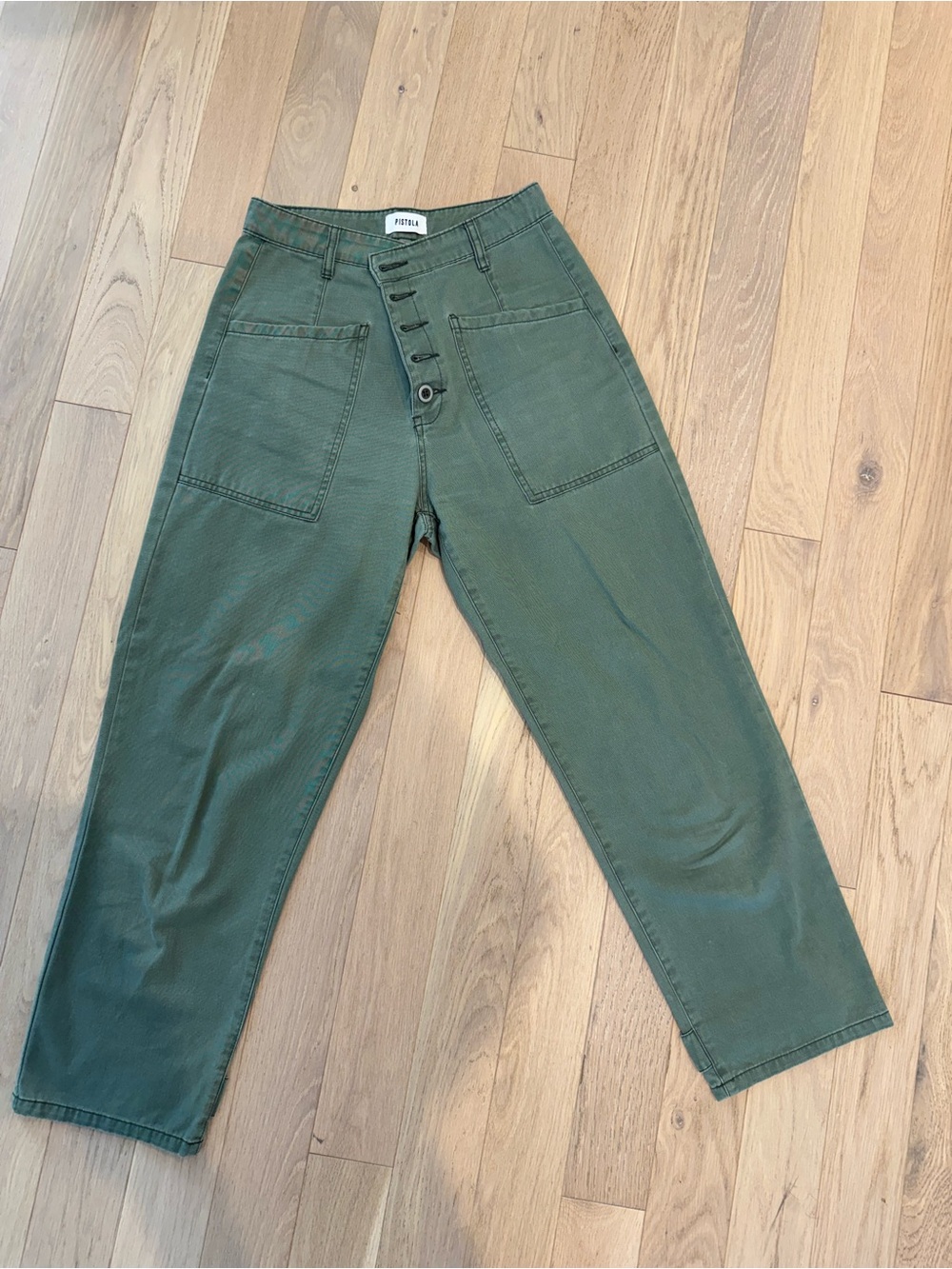 pistola Olive Green High-Rise Button-Fly Cropped pants